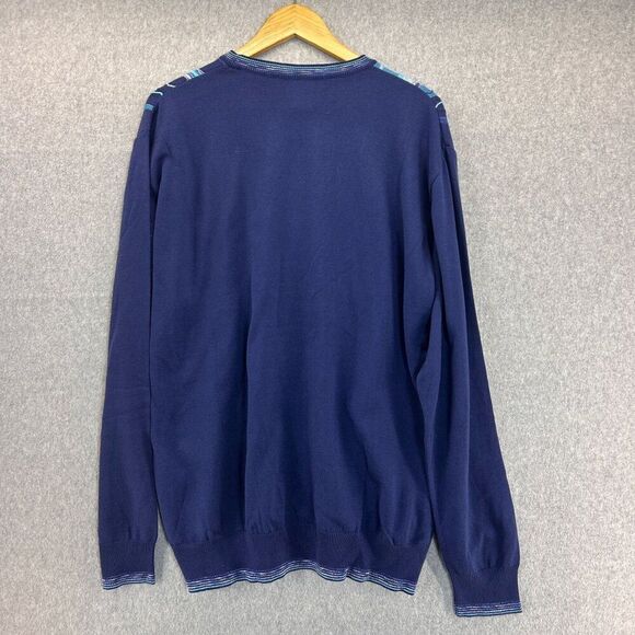 Montechiaro Size XL Blue Navy 3D Knit Sweater Italy‎ Men's Striped Textured - Picture 4 of 8